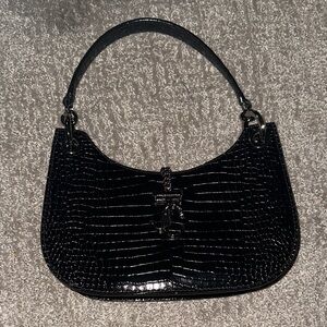 Jimmy Choo Black Croc-Embossed Shoulder Hobo